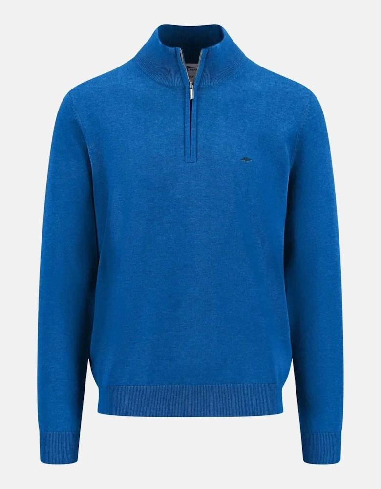 Superfine 1/4 Zip Cotton Knit Strong Blue