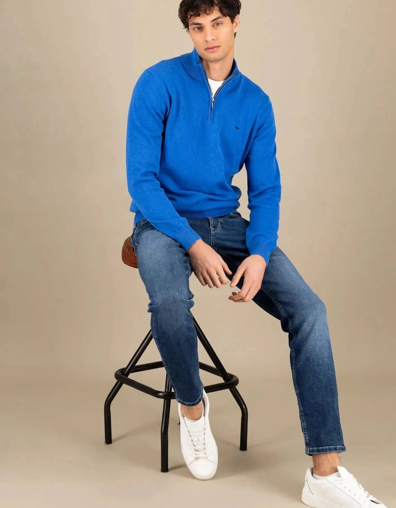 Superfine 1/4 Zip Cotton Knit Strong Blue