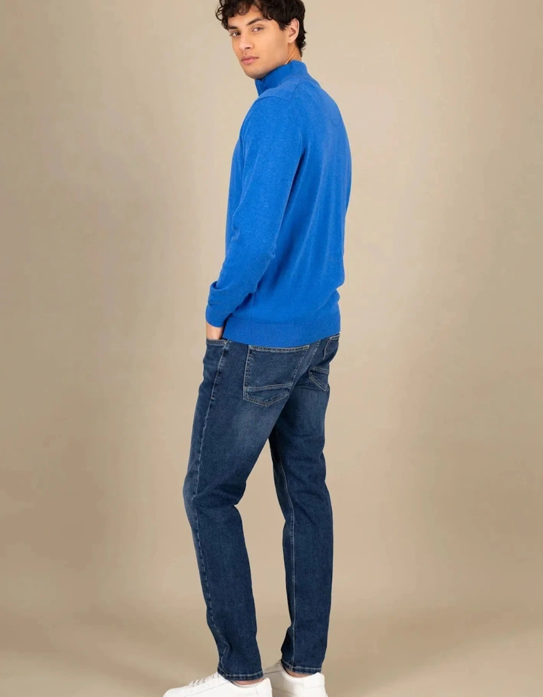 Superfine 1/4 Zip Cotton Knit Strong Blue