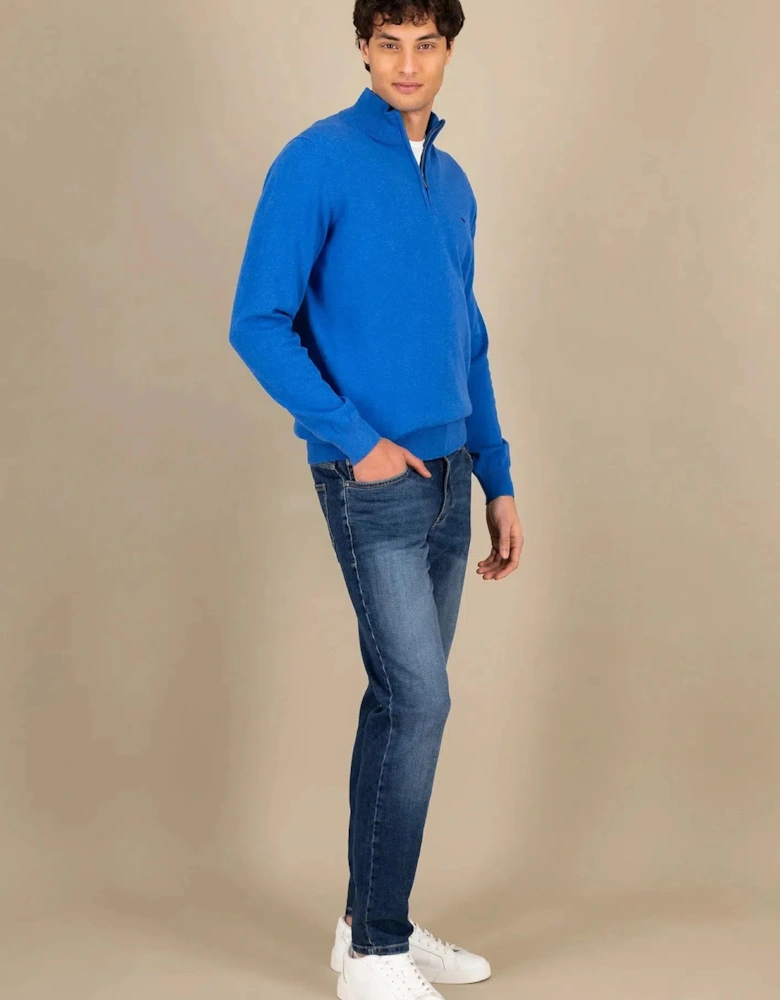 Superfine 1/4 Zip Cotton Knit Strong Blue