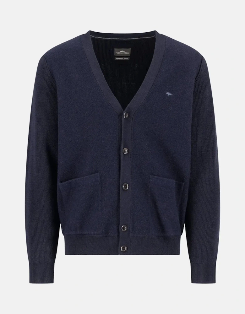 Cotton Wool Buttoned Cardigan Navy