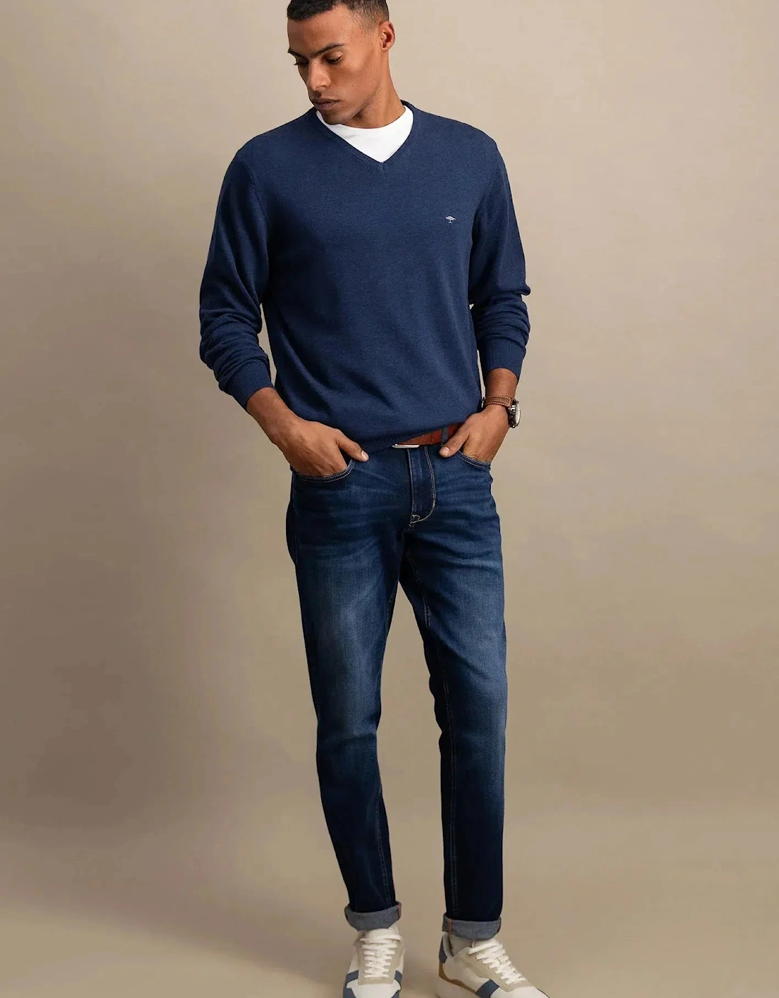 Fine Knit V-Neck Cotton Knit Night