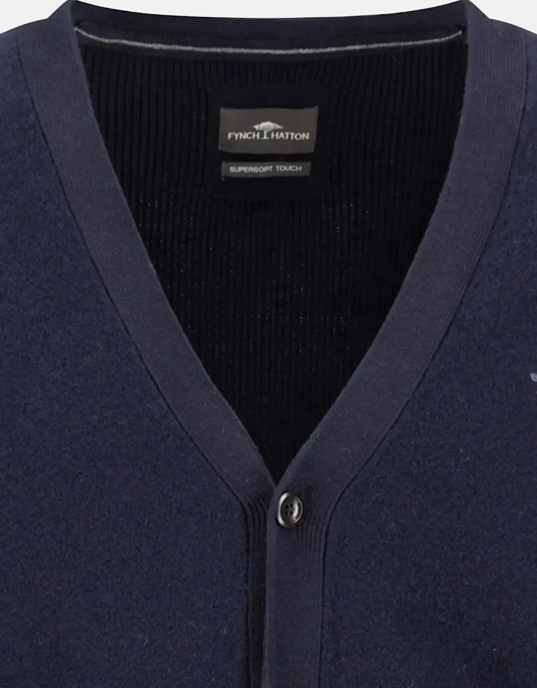 Cotton Wool Buttoned Cardigan Navy
