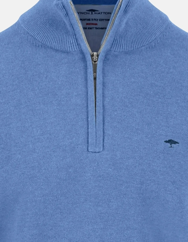 Fine Knit Cotton 1/4 Zip Crystal Blue