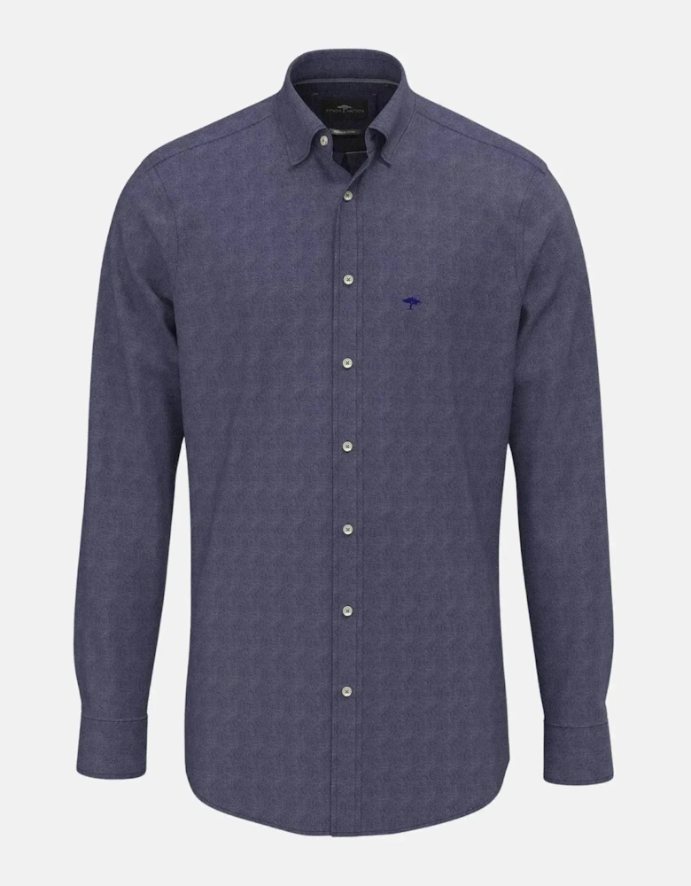 Woven Pattern Kent Collar Denim Shirt Navy