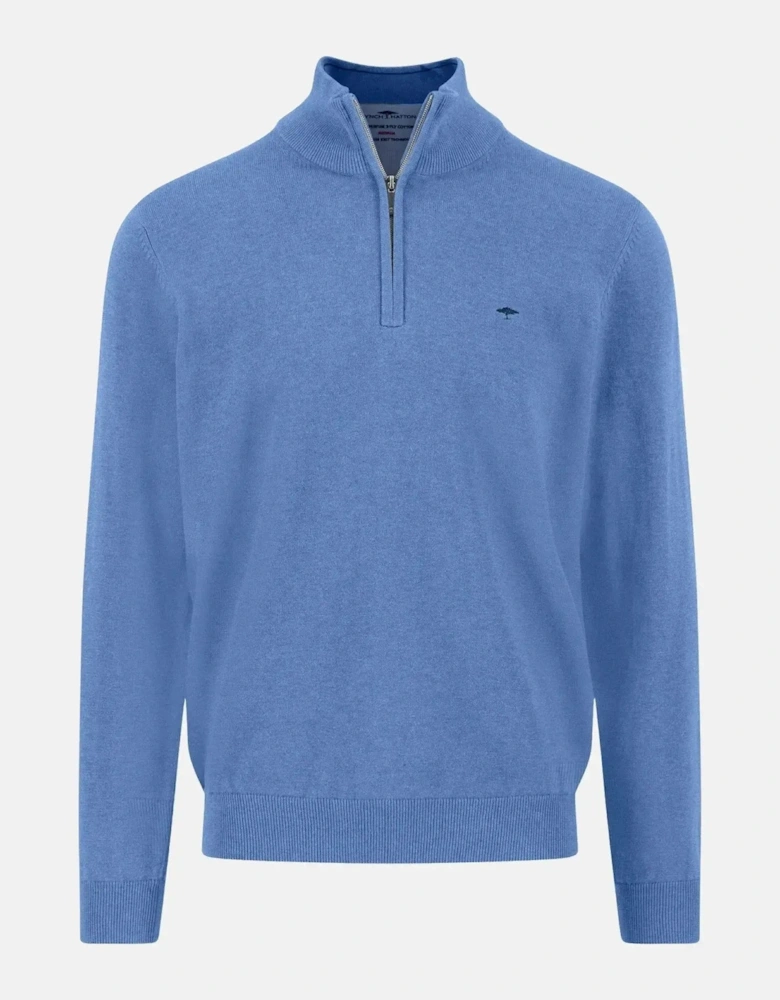 Fine Knit Cotton 1/4 Zip Crystal Blue