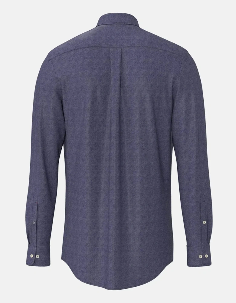 Woven Pattern Kent Collar Denim Shirt Navy