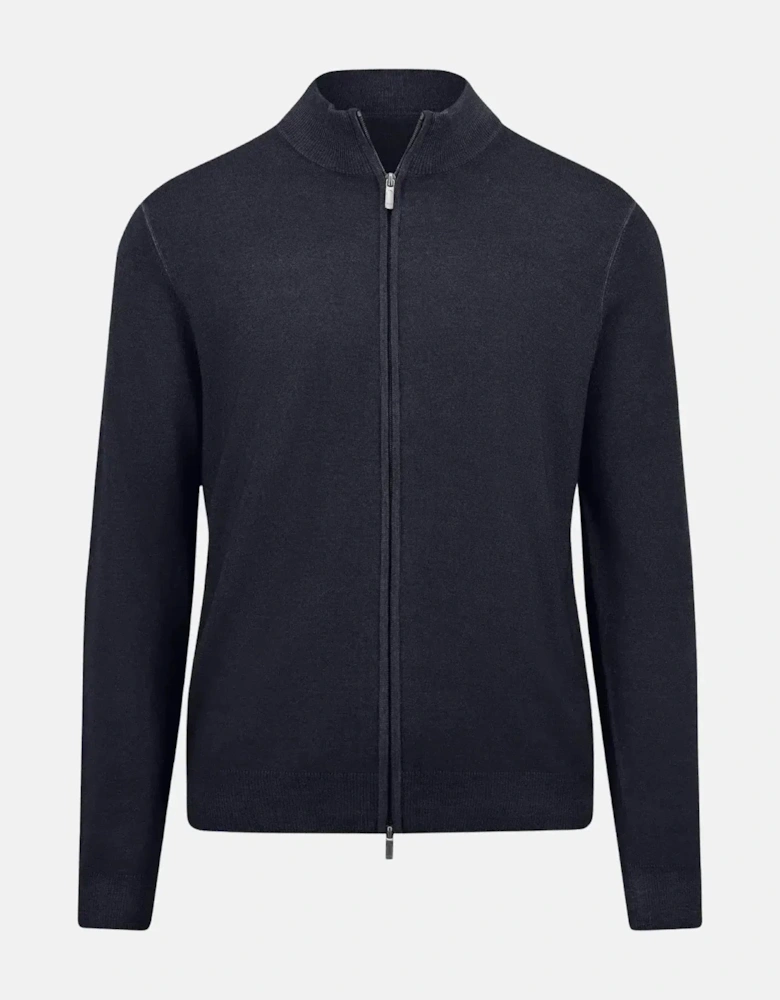 Merino Wool Zip Cardigan Navy