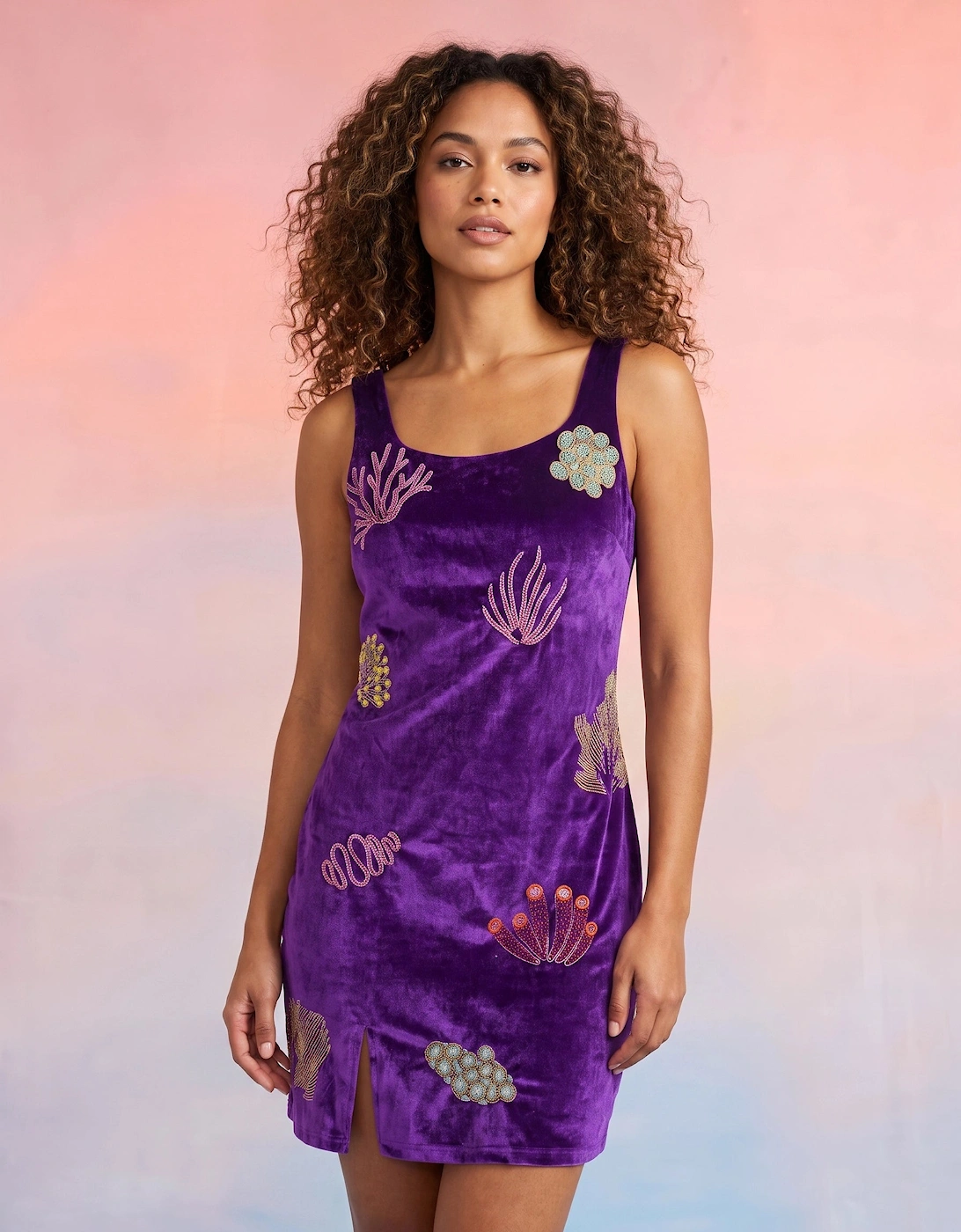 Coral Purple Velvet Mini Dress