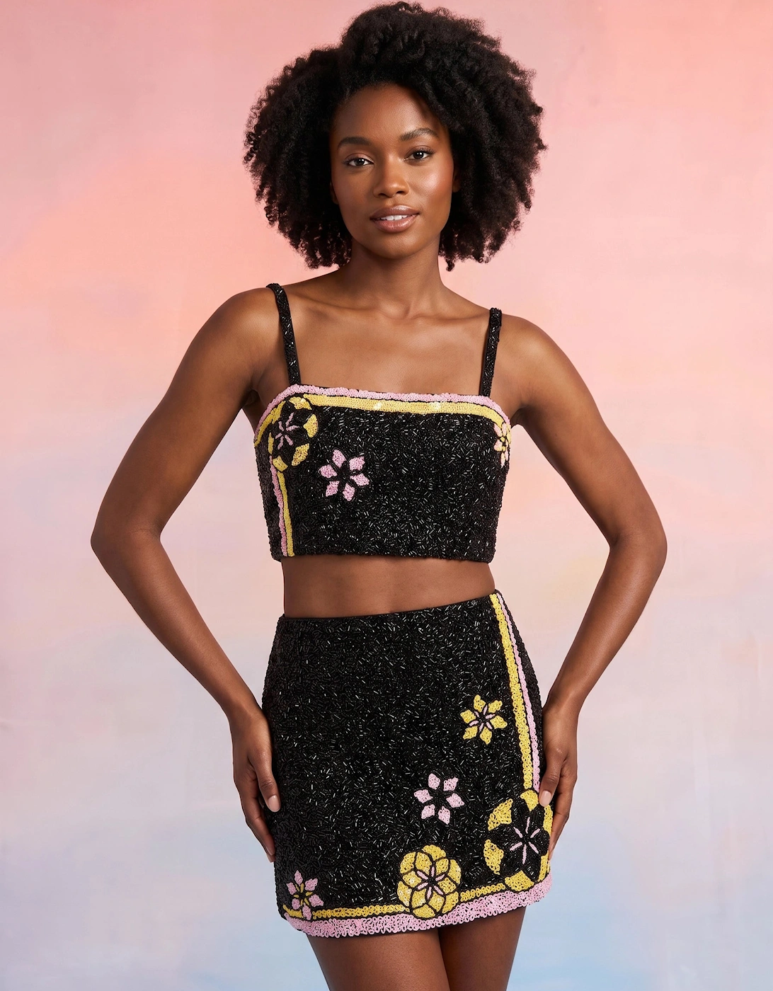 Mei Flattering Summer Luxe Co-ord Top - Black