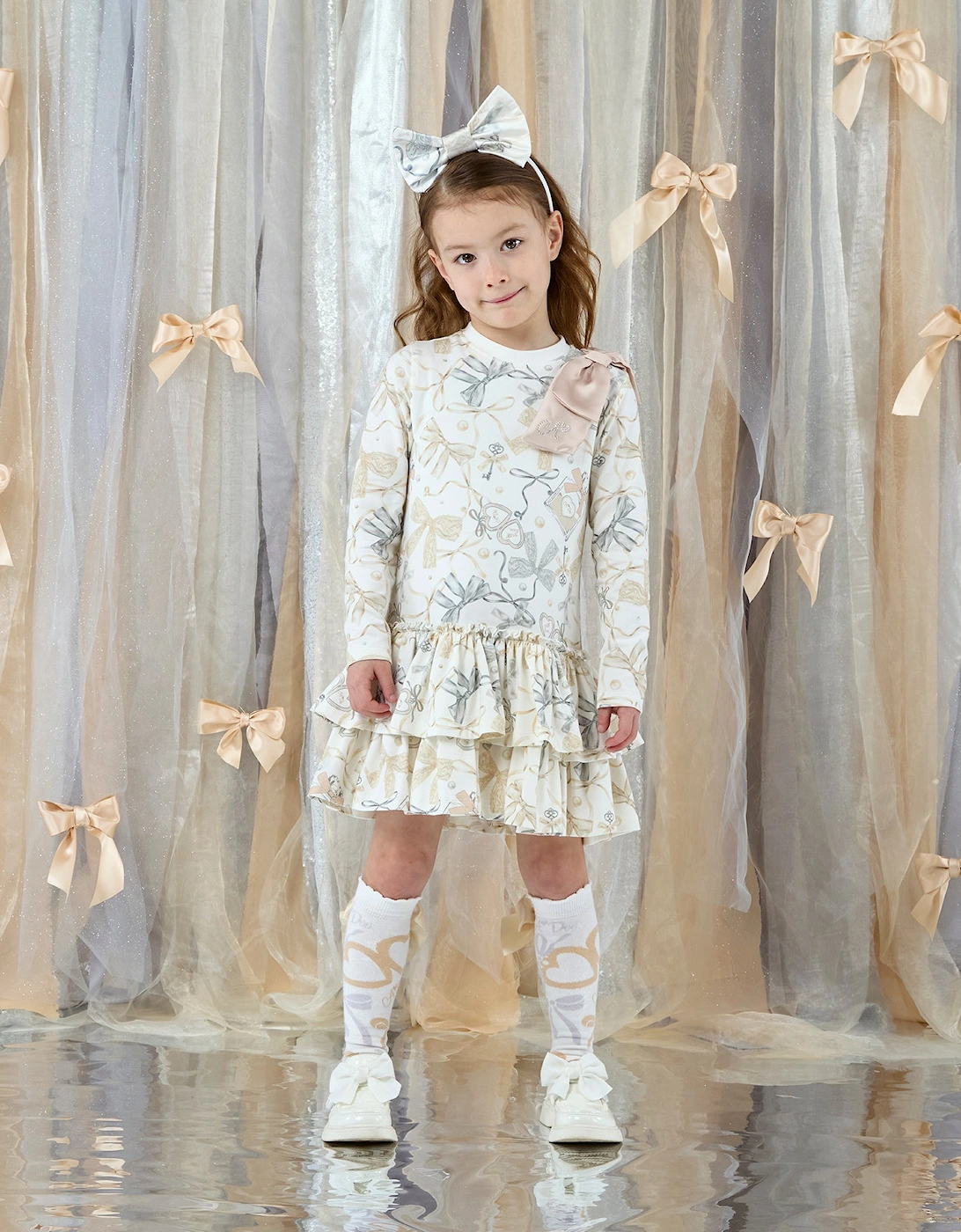 ADEE BAILEY BOW PRINT JERSEY DRESS W262708