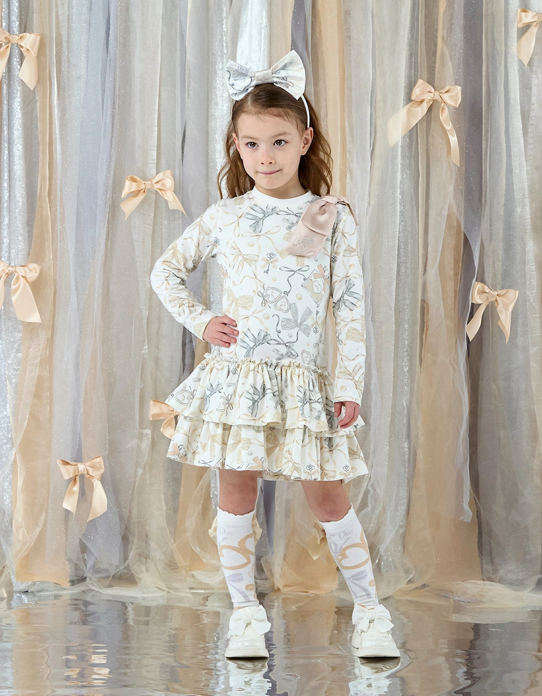 ADEE BAILEY BOW PRINT JERSEY DRESS W262708