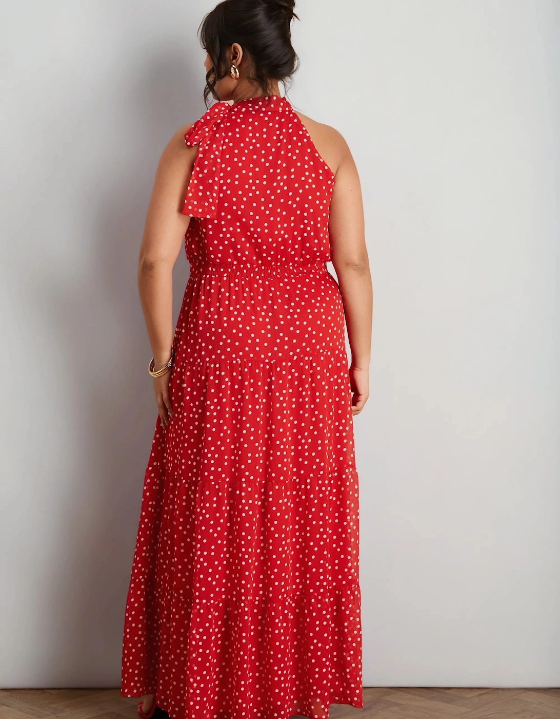 Red Polka Dot Halter Neck Maxi Dress