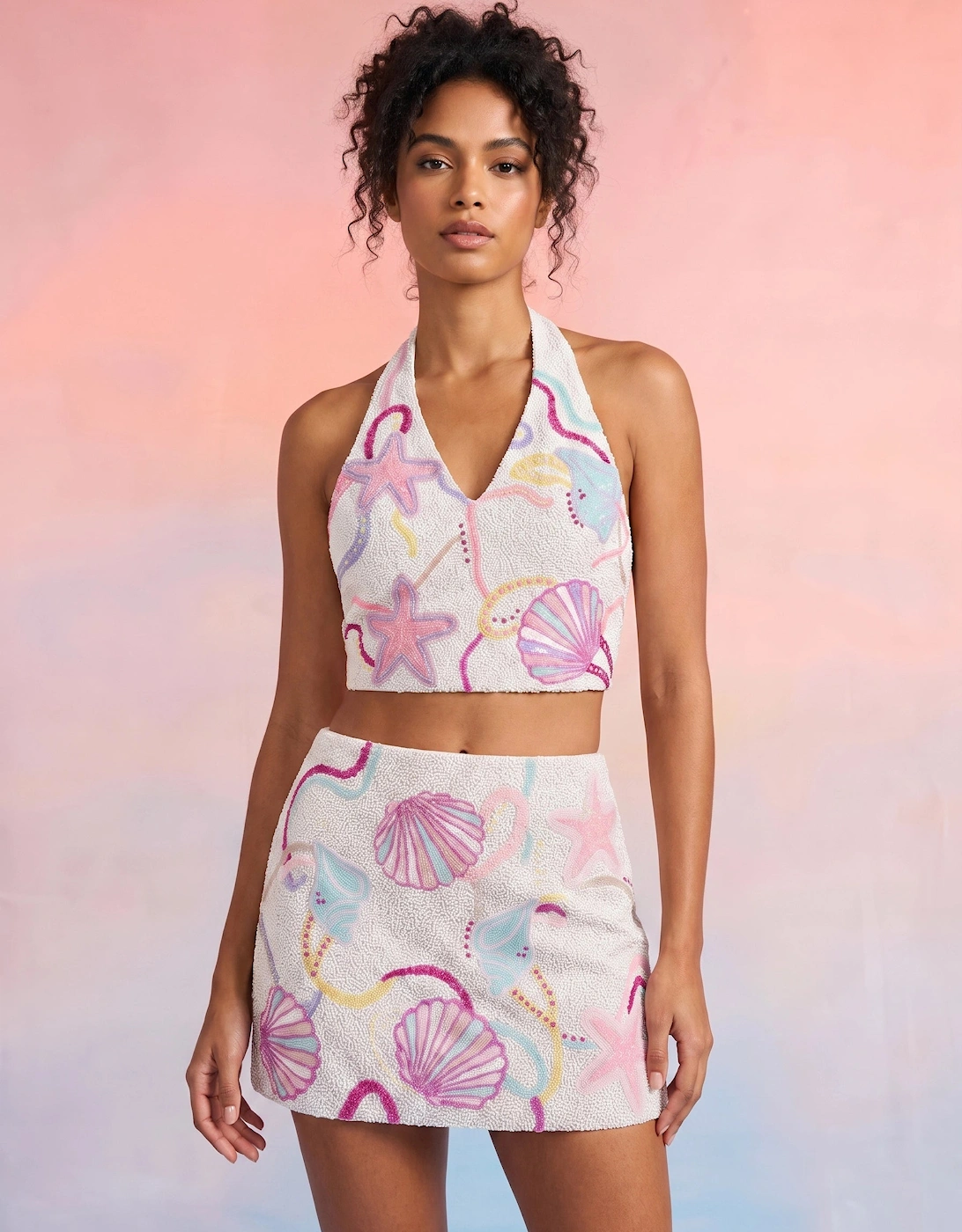 Celeste Beaded Co ord Wrap Top White in Stock