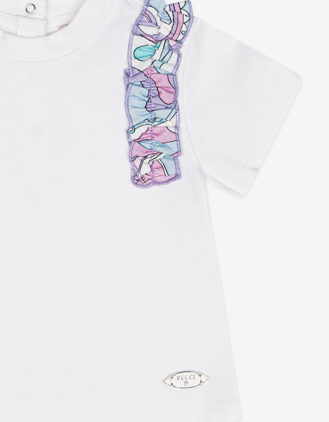 PUCCI Baby Girls Frilly Trim T-Shirt in White