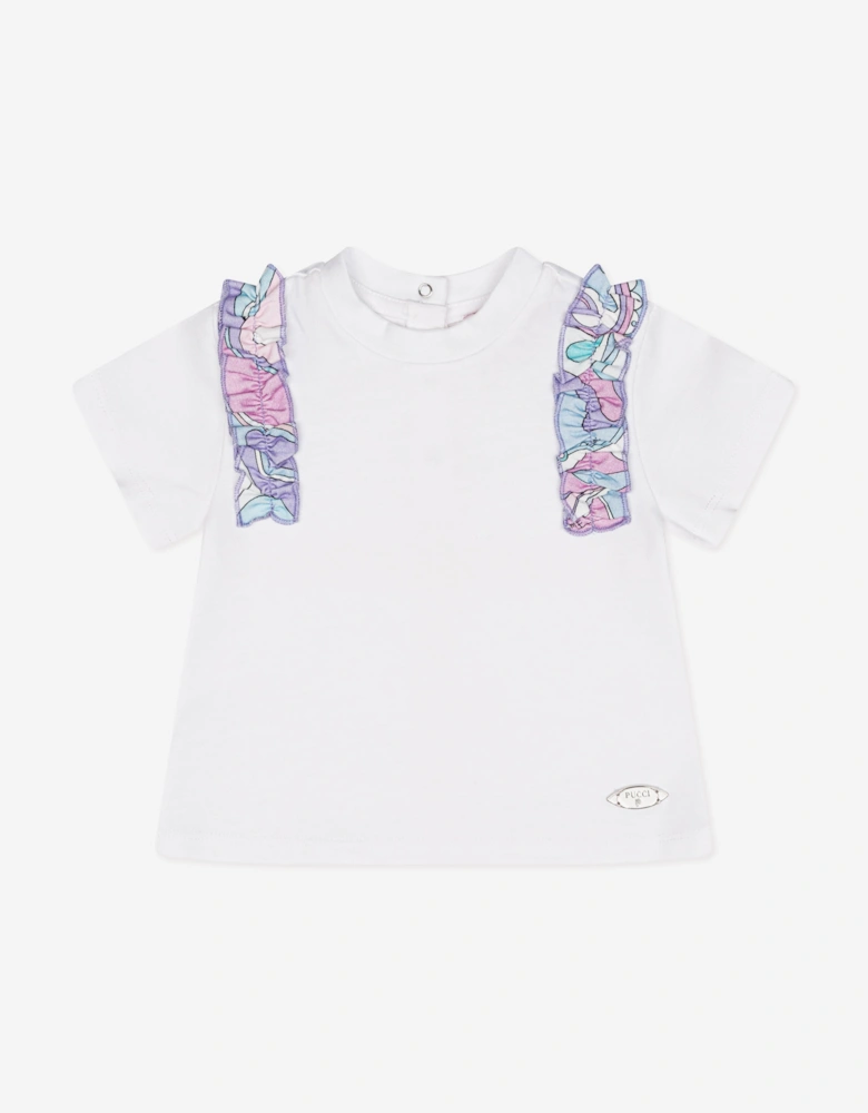 PUCCI Baby Girls Frilly Trim T-Shirt in White