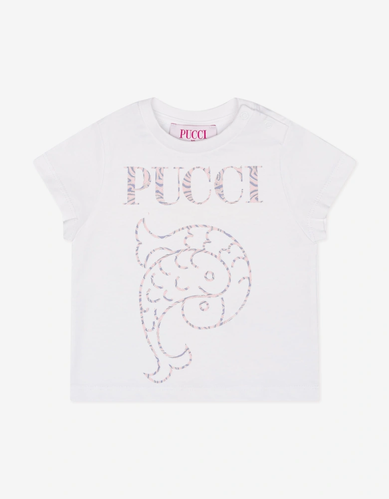 PUCCI Baby Girls Fish Logo T-Shirt in White