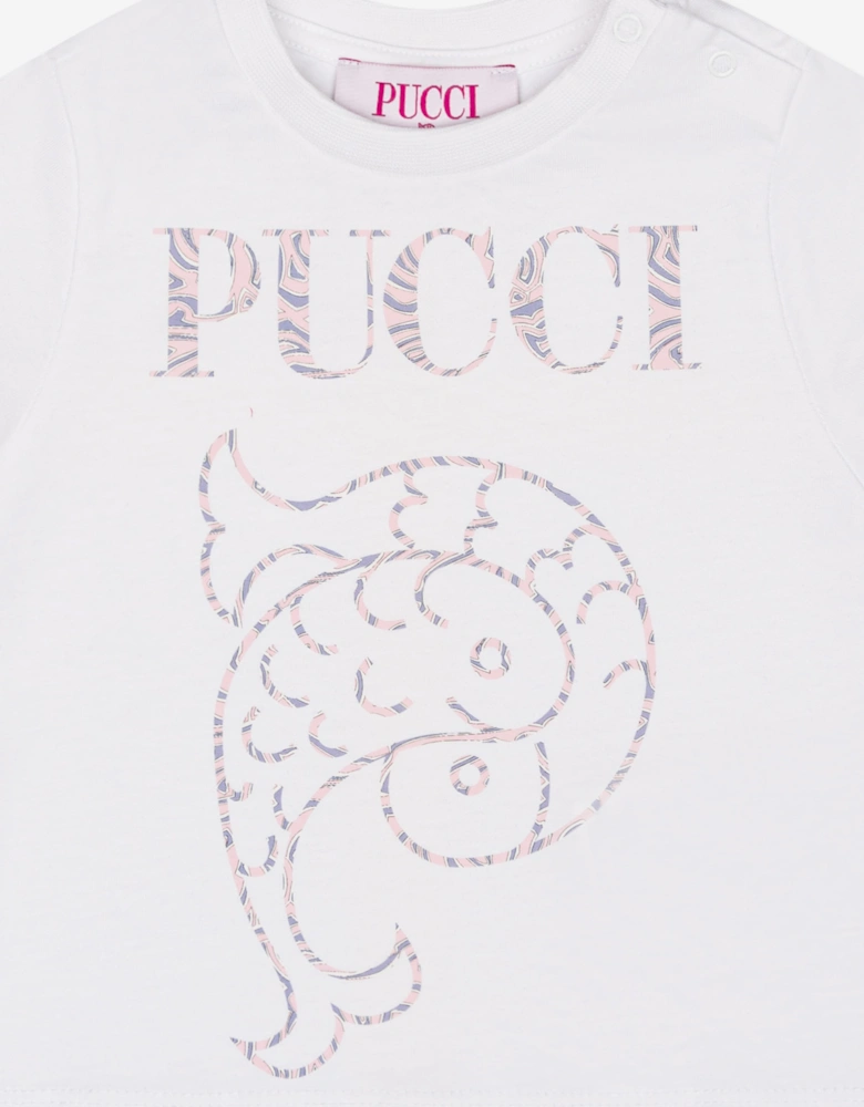 PUCCI Baby Girls Fish Logo T-Shirt in White