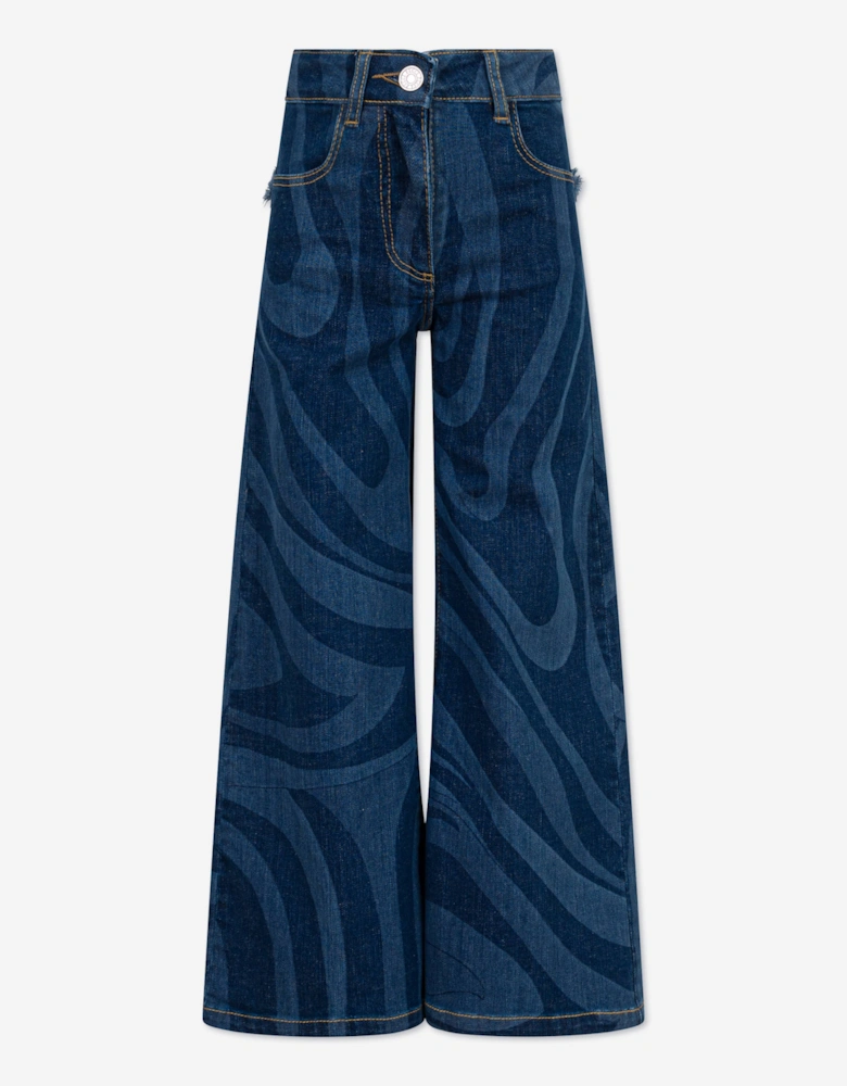 PUCCI Girls Marmo Wide Leg Jeans in Blue