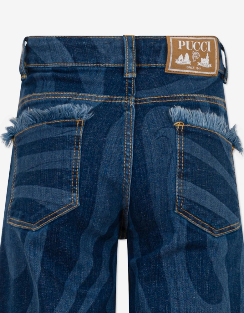 PUCCI Girls Marmo Wide Leg Jeans in Blue