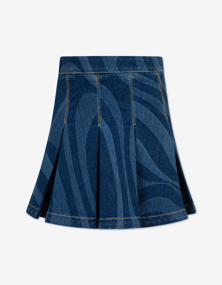 PUCCI Girls Marmo Denim Skirt in Blue