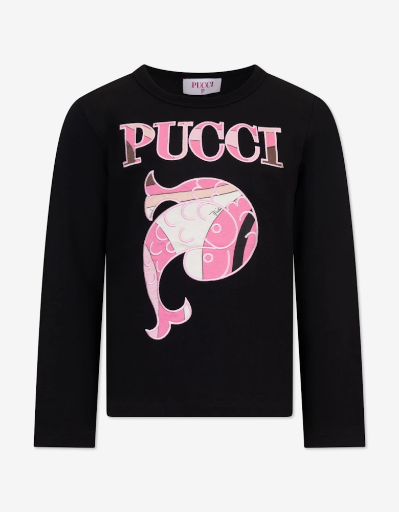 PUCCI Girls Fish Logo T-Shirt in Black
