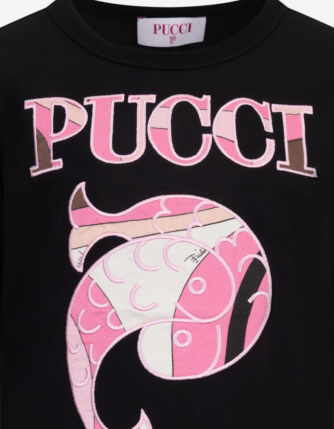 PUCCI Girls Fish Logo T-Shirt in Black