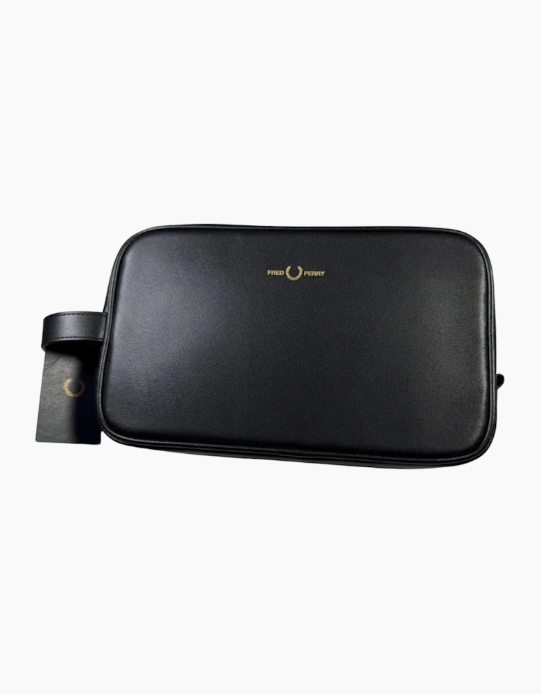 Fred Perry Black Burnished Leather Wash Bag
