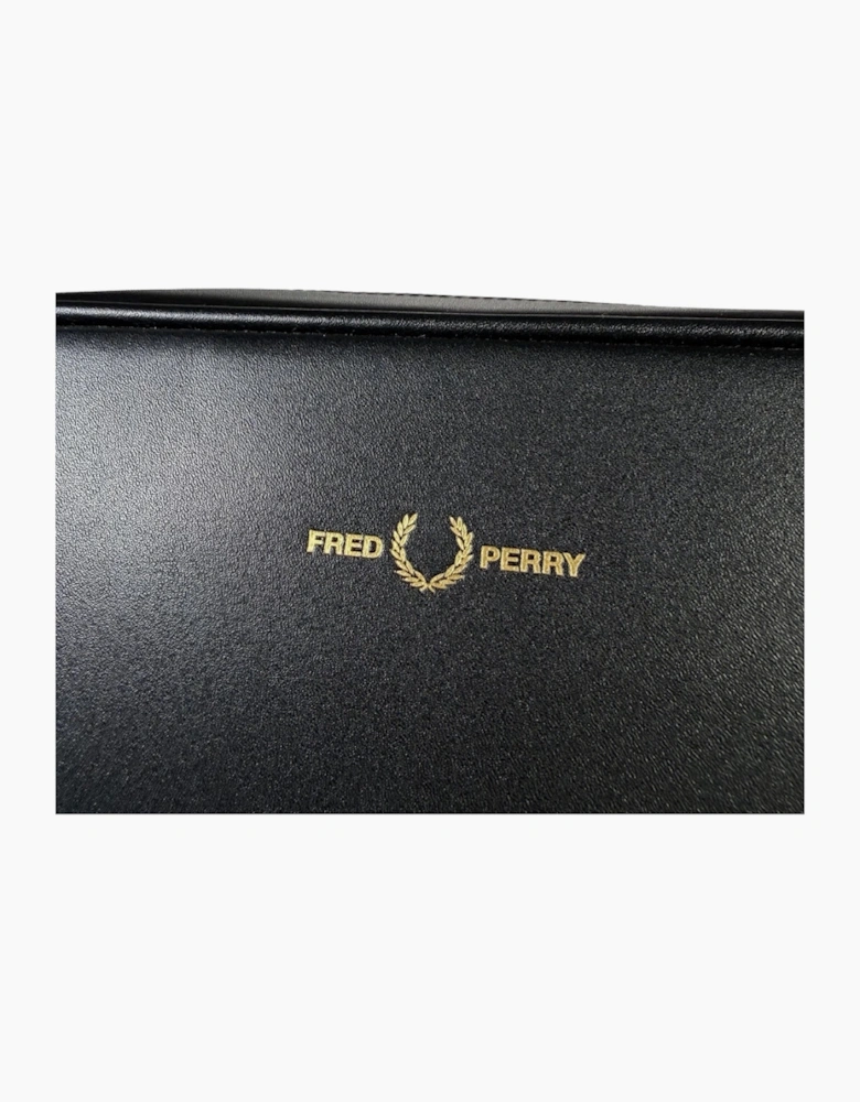 Fred Perry Black Burnished Leather Wash Bag