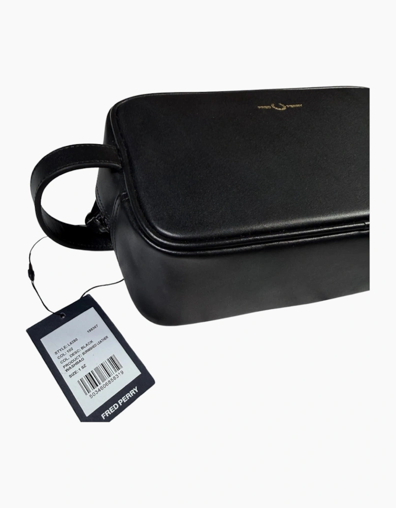 Fred Perry Black Burnished Leather Wash Bag