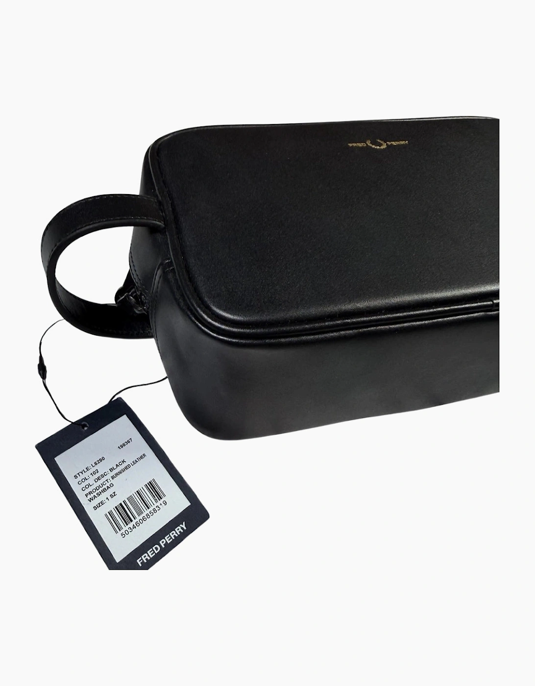 Fred Perry Black Burnished Leather Wash Bag