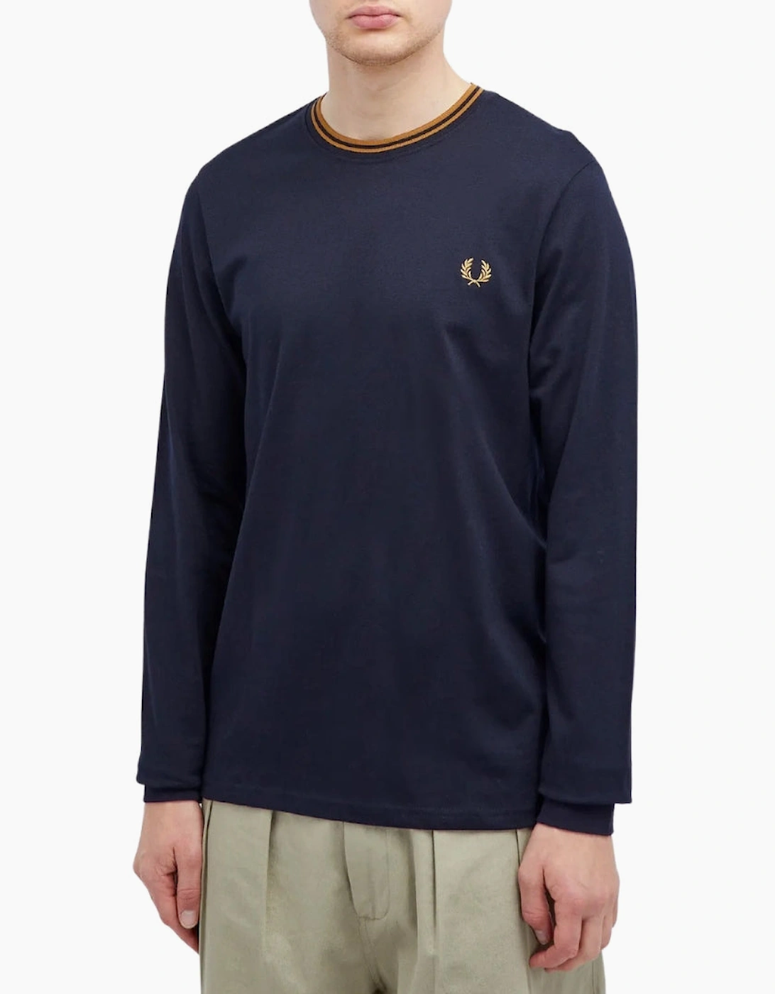 Fred Perry Long Sleeve Twin Tipped Navy T-Shirt