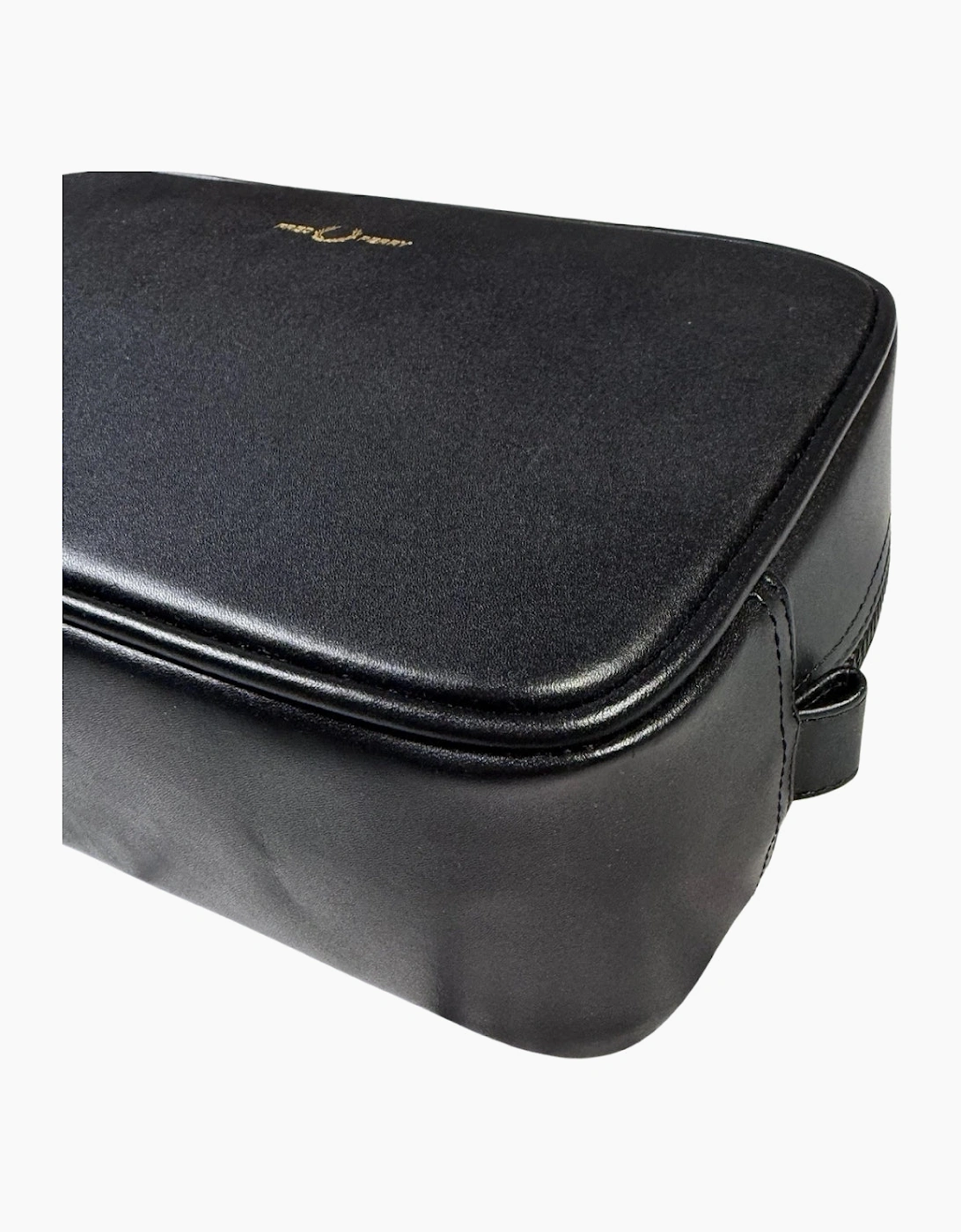 Fred Perry Black Burnished Leather Wash Bag
