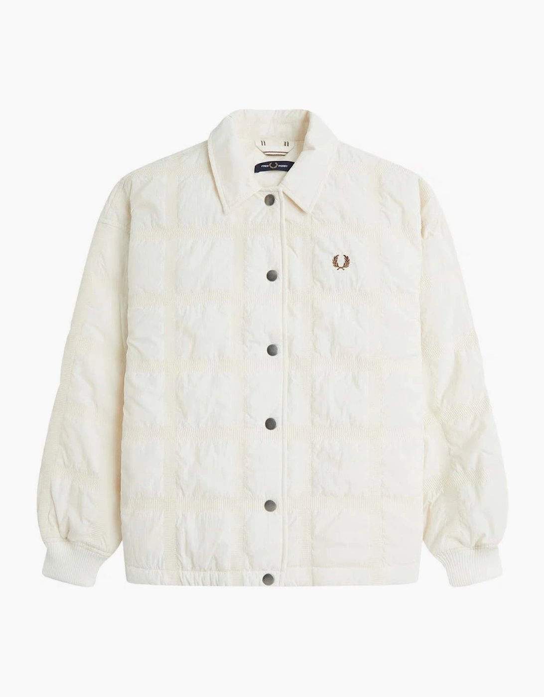 Fred Perry Snap Button Quilted Cream Bomber Jacket, 8 of 7