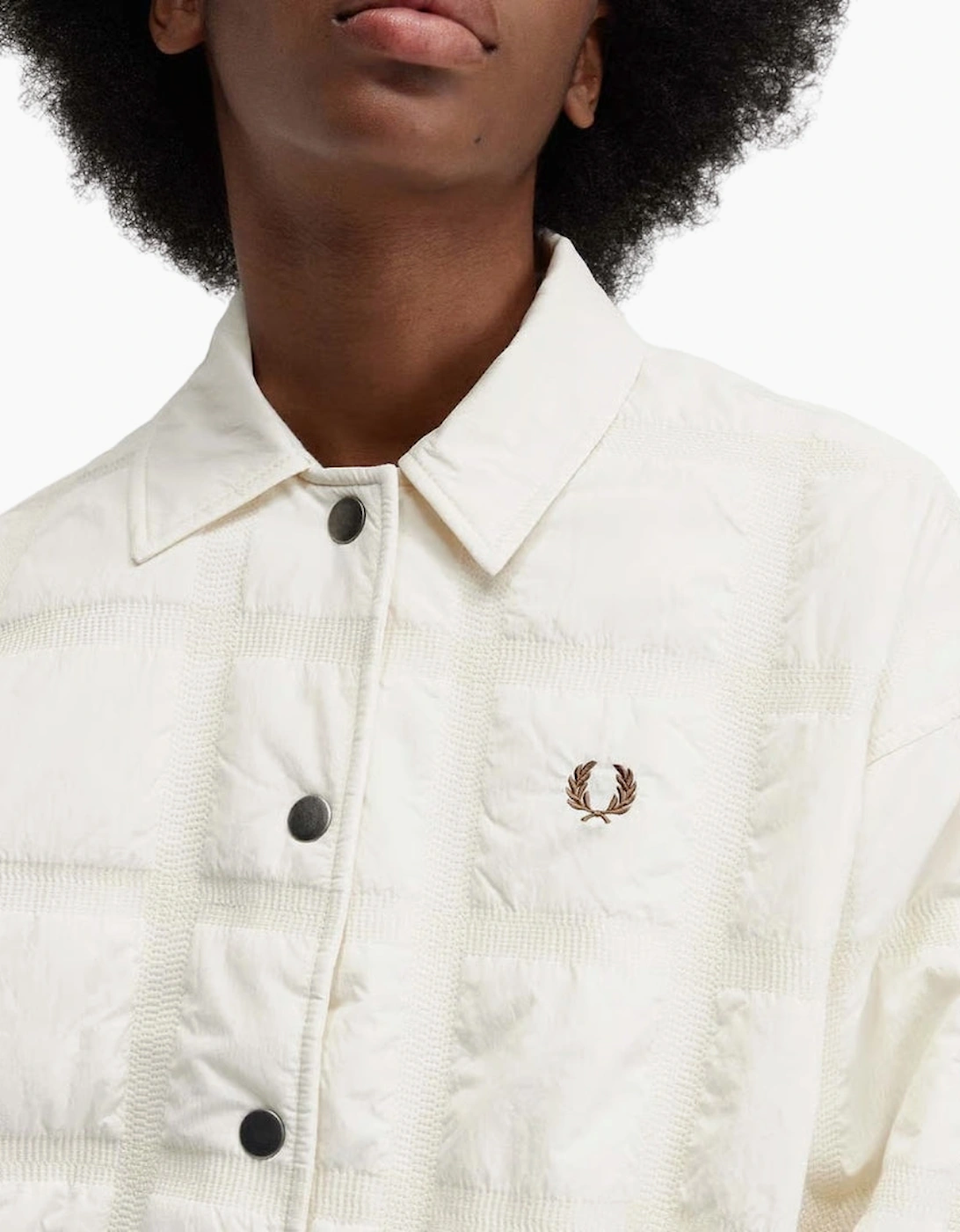 Fred Perry Snap Button Quilted Cream Bomber Jacket