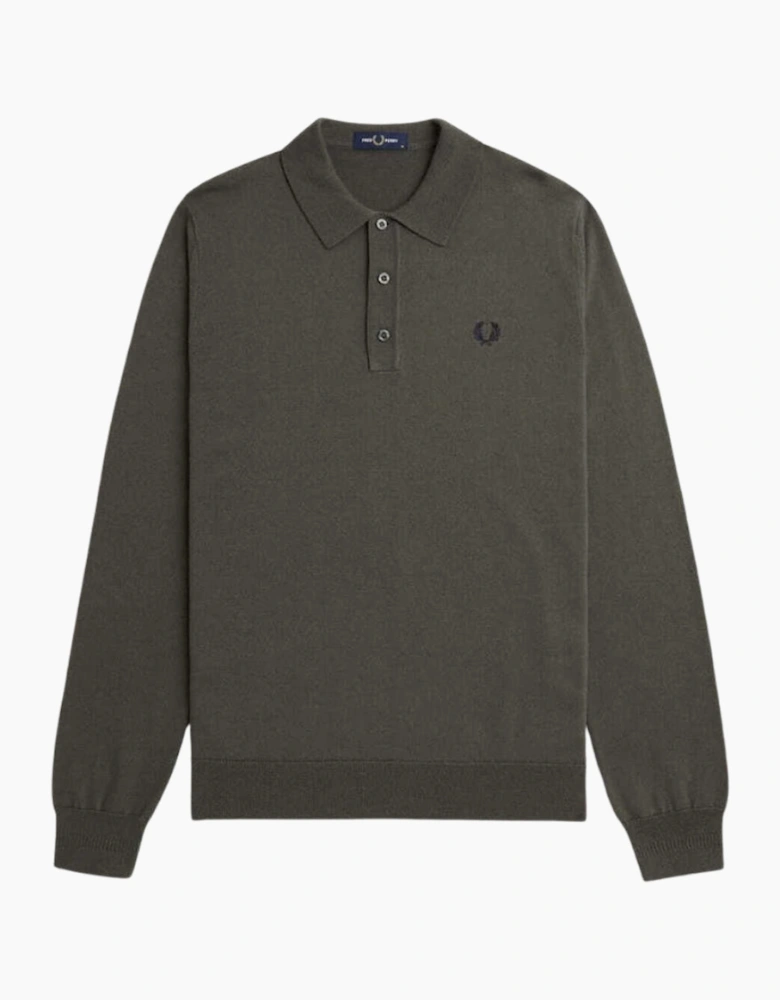 Fred Perry Plain Field Green Long Sleeve Knitted Polo