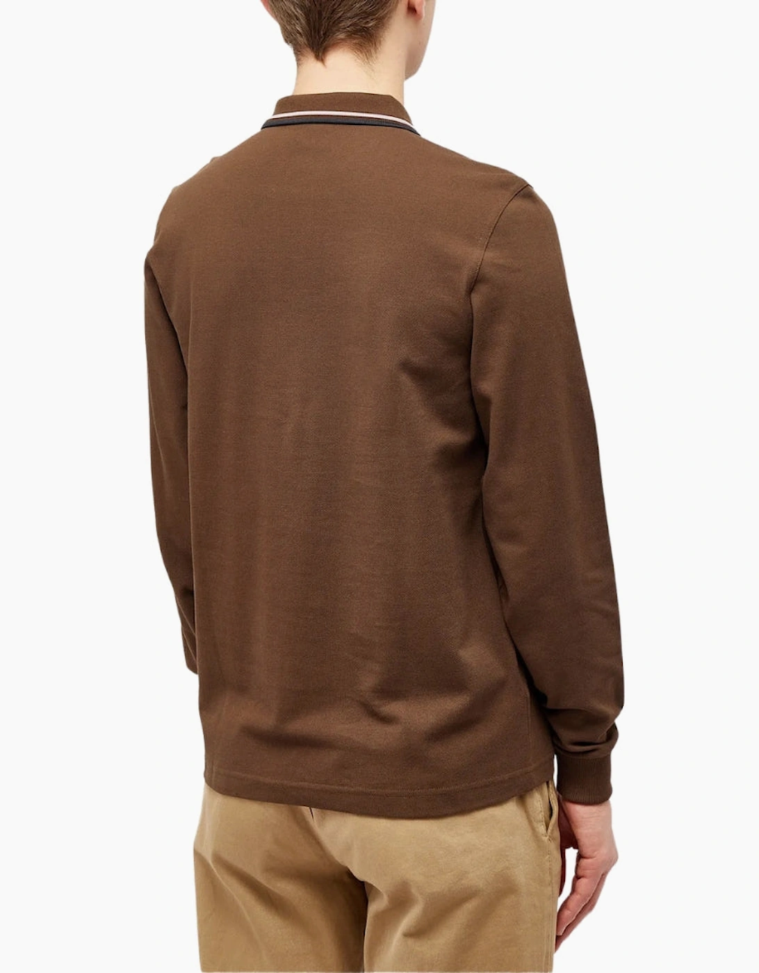 Fred Perry Black Twin Tipped Collar Burnt Tobacco Long Sleeve Polo Shirt