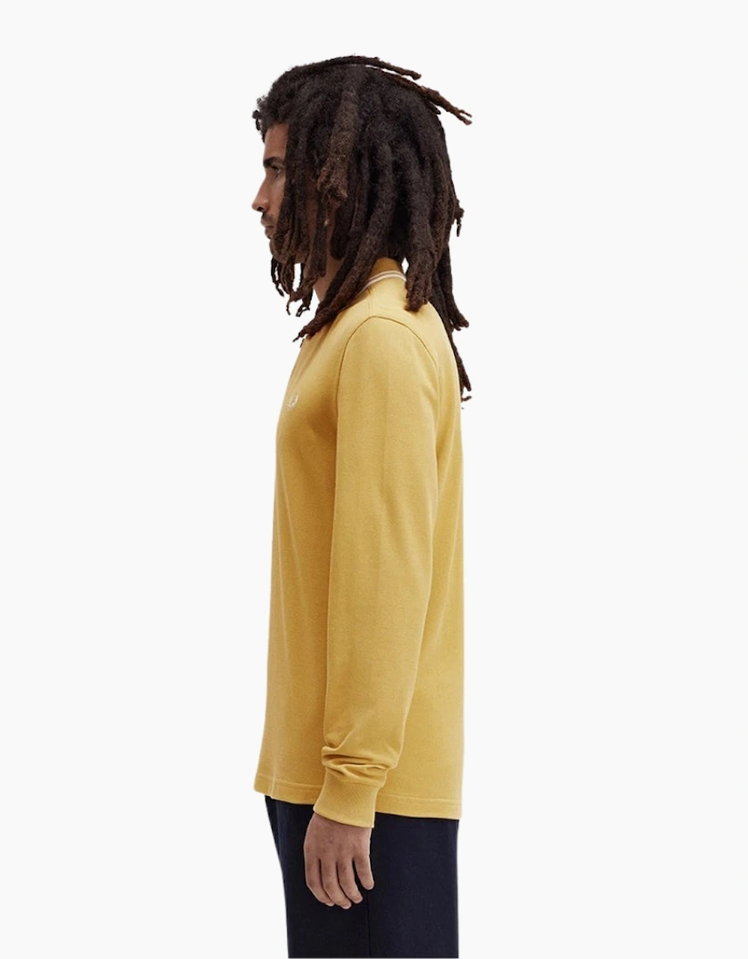 Fred Perry Black Twin Tipped Collar Honeycomb Long Sleeve Polo Shirt