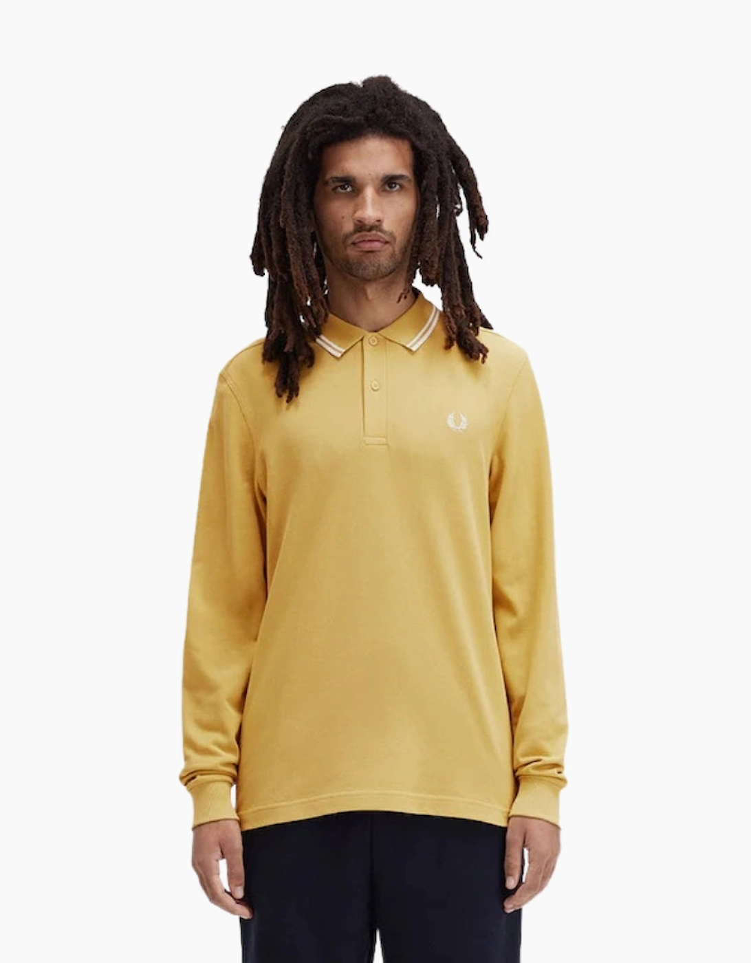 Fred Perry Black Twin Tipped Collar Honeycomb Long Sleeve Polo Shirt