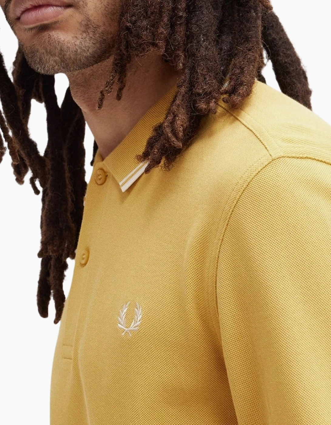 Fred Perry Black Twin Tipped Collar Honeycomb Long Sleeve Polo Shirt