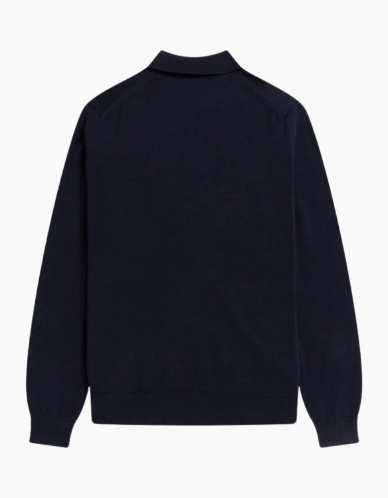 Fred Perry Classic Knitted Long Sleeve Navy Polo Shirt