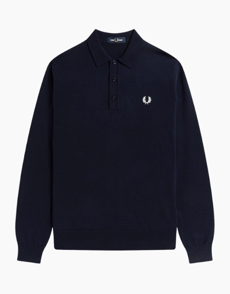 Fred Perry Classic Knitted Long Sleeve Navy Polo Shirt