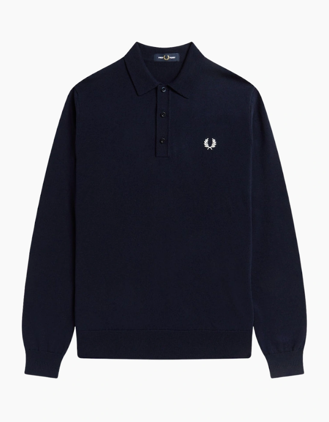 Fred Perry Classic Knitted Long Sleeve Navy Polo Shirt, 5 of 4