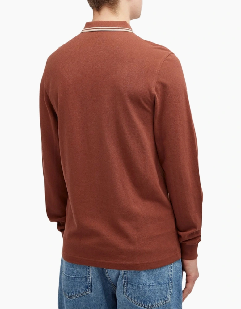 Fred Perry Black Twin Tipped Collar Whisky Brown Long Sleeve Polo Shirt
