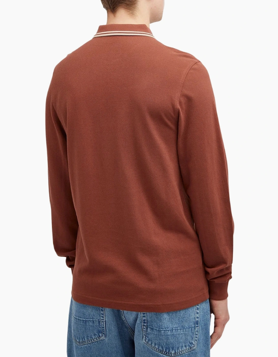 Fred Perry Black Twin Tipped Collar Whisky Brown Long Sleeve Polo Shirt
