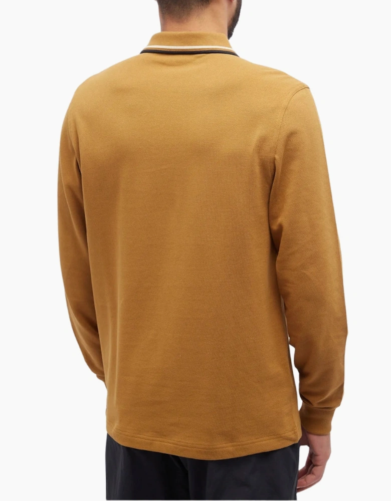 Fred Perry Black Twin Tipped Collar Dark Caramel Long Sleeve Polo Shirt