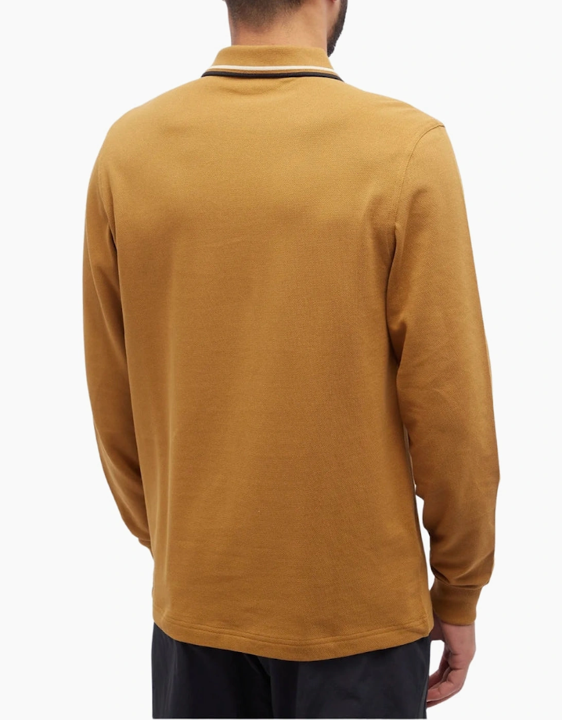 Fred Perry Black Twin Tipped Collar Dark Caramel Long Sleeve Polo Shirt