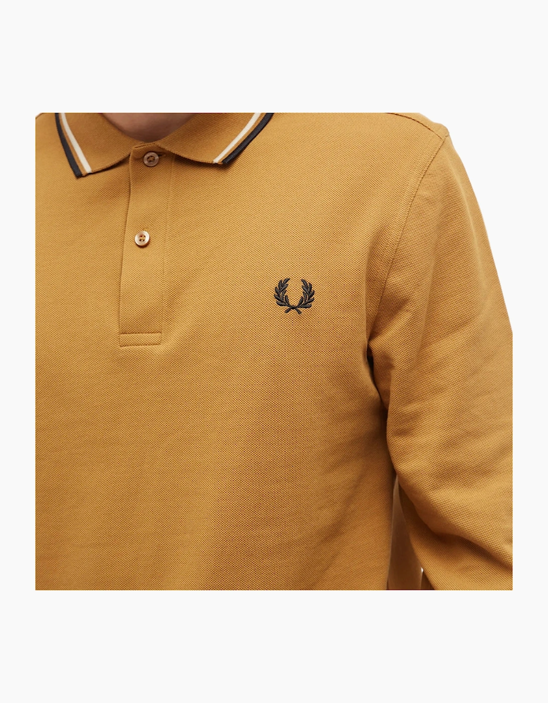Fred Perry Black Twin Tipped Collar Dark Caramel Long Sleeve Polo Shirt