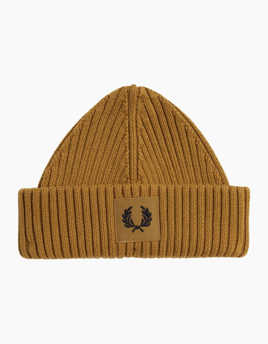Fred Perry Branded Patch Dark Caramel Ribbed Beanie, 4 of 3