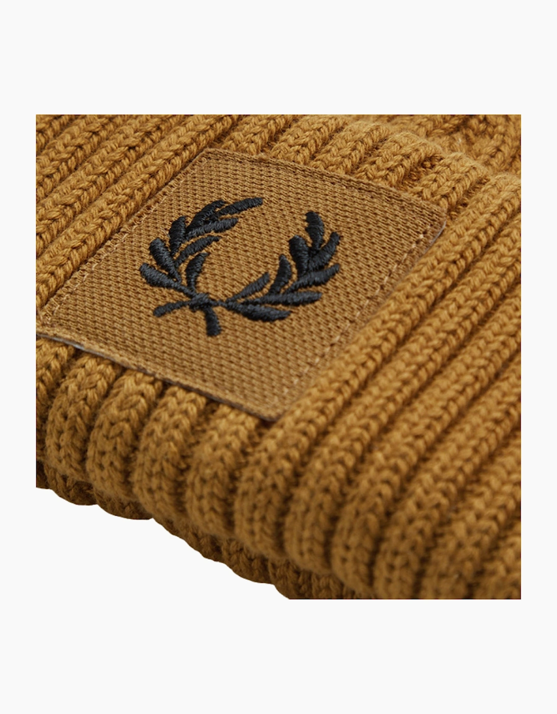 Fred Perry Branded Patch Dark Caramel Ribbed Beanie